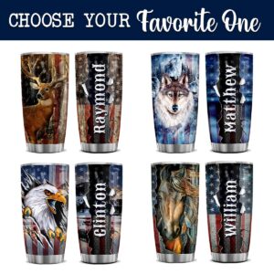 Wassmin Personalized Wolf Tumbler Gifts For Men Wolves American Flag Tumbler 20oz 30oz Stainless Steel Insulated Tumblers Coffee Travel Mug Cup Birthday Father's Day Stuff Gift