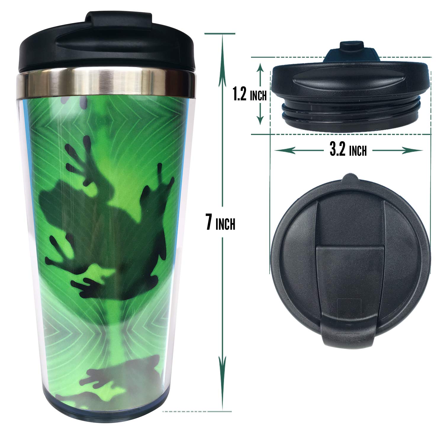 NVJUI JUFOPL Frog Shadow Travel Coffee Mug, With Flip Lid, Tumbler Coffe Cup Water or Home Holiday Birthday Gifts for Men Women, Stainless Lined Bottle Cup 15 OZ