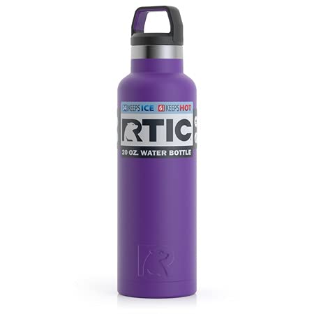 RTIC 20 oz Vacuum Insulated Water Bottle, Metal Stainless Steel Double Wall Insulation, BPA Free Reusable, Leak-Proof Thermos Flask for Hot and Cold Drinks, Travel, Sports, Camping, Majestic Purple