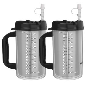 (2) 32 oz hospital mugs with black lids - insulated cold drink travel mugs