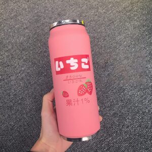 pexizuan kawaii stainless steel kawaii water bottle with straw japanese water bottle insulated(500ml/16.9oz,pink)