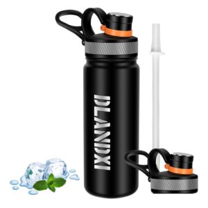 dlandxi 24 oz insulated stainless steel water bottle with straw double-wall vacuum thermal keep warm cold for kids adults(black)