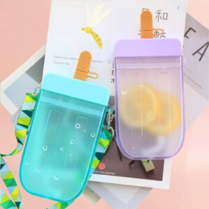 JGMLZK Cute Water Bottles with Straws Leakproof Silicone Popsicle Bottles with Shoulder Strap Creative Ice Cream Plastic Popsicle Drink Water Bottles Transparent Water Jug,Suitable for Adult Children