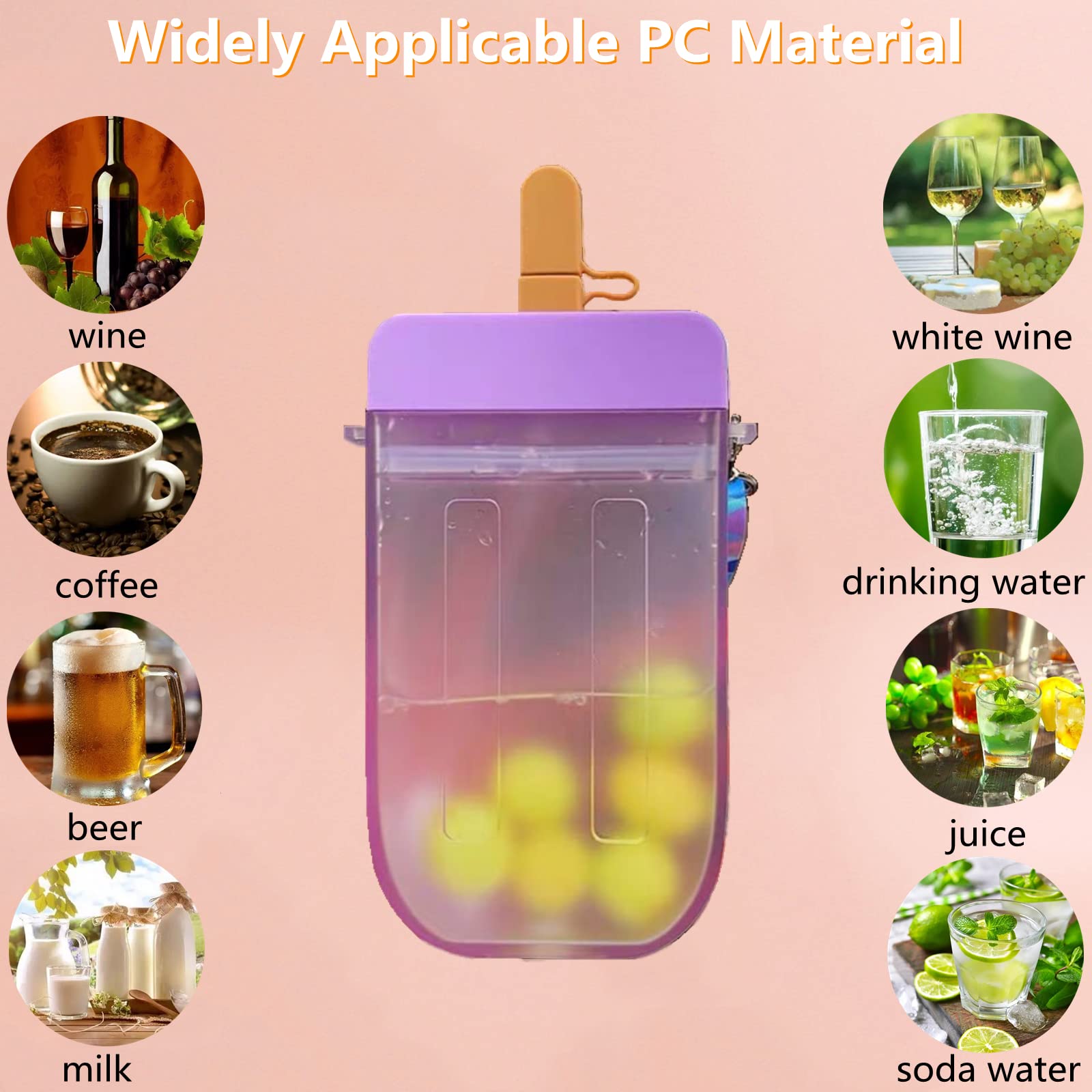 JGMLZK Cute Water Bottles with Straws Leakproof Silicone Popsicle Bottles with Shoulder Strap Creative Ice Cream Plastic Popsicle Drink Water Bottles Transparent Water Jug,Suitable for Adult Children