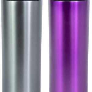 COOL GEAR 2 Pack 16 oz Amelia Coffee Travel Mug with Spill Resistant Slider Lid - Smoke/Purple
