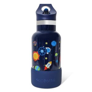 H2OBotté Kids Water Bottle for School - 12oz (Straw Lid), Reusable, leakproof Insulated Stainless Steel Reusable Water bottle for Girls, Boys (Solar Trek)