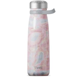 s'well stainless steel traveler with handle, 40oz, geode rose, triple layered vacuum insulated containers keeps drinks cold for 60 hours and hot for 20, bpa free, easy carrying on the go
