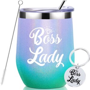kooldrink boss lady tumbler-30th 45th 50th 75th birthday christmas thank you gifts for women boss female mom stainless steel wine tumbler with lid and straw 12oz multicolor