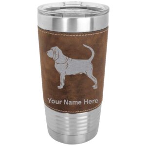 lasergram 20oz vacuum insulated tumbler mug, bloodhound dog, personalized engraving included (faux leather, rustic)