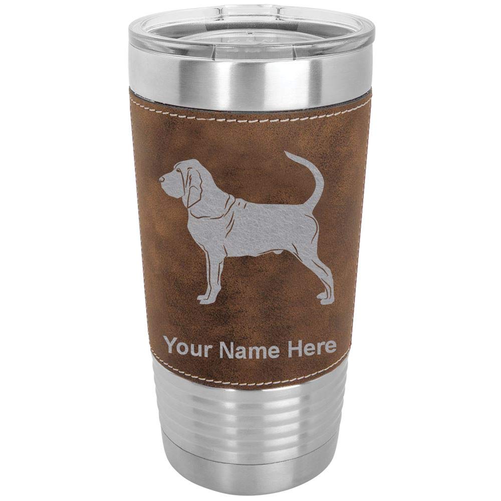 LaserGram 20oz Vacuum Insulated Tumbler Mug, Bloodhound Dog, Personalized Engraving Included (Faux Leather, Rustic)