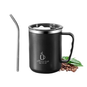 lcxecnw coffee cup mug with handle,16 oz stainless steel mugs,double wall vacuum travel mug,tumbler mugs with straw and sliding lid,hot & cold drinks for home office (black)