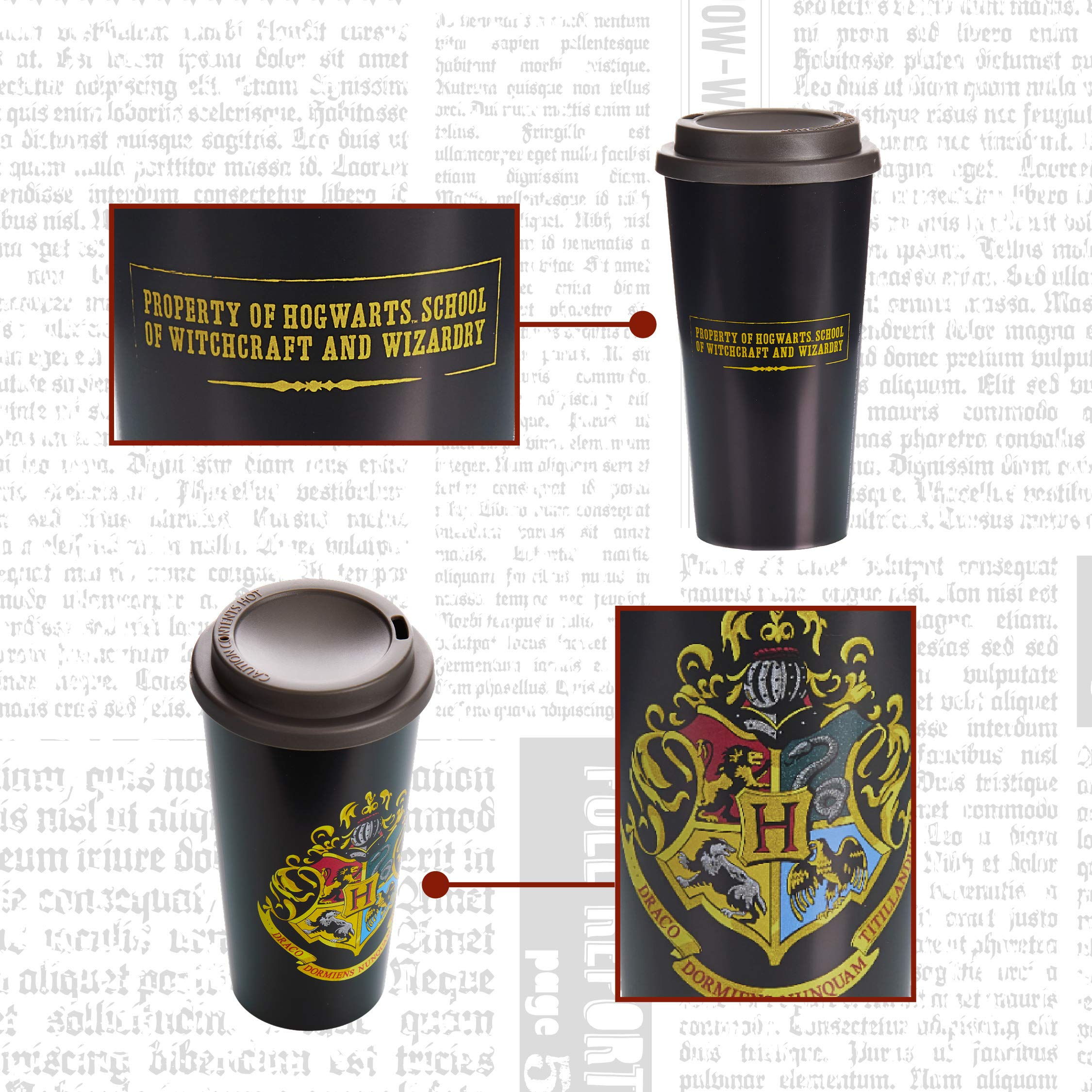 Paladone Hogwarts Crest Plastic Travel Mug - Officially Licensed Harry Potter Merchandise