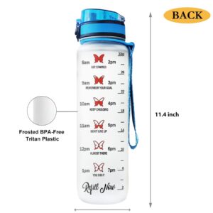 64HYDRO 32oz 1Liter Motivational Water Bottle with Time Marker & Removable Strainer, Butterfly Rose Gifts for Women, Inspirational Gifts for Mom, Daughter, Sister, Friends, Water Tracker Bottles