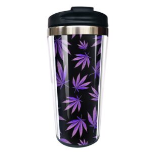 nvjui jufopl men women ganja marijuana weed travel coffee mug, stainless steel, with flip lid, 14 oz funny cup for holiday