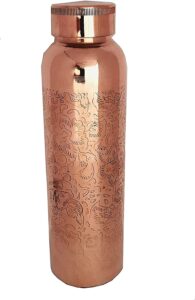 pure etching copper water bottle 34 oz drinking water storage bottle 1 liter joint free leak proof yoga health benefits natural ayurvedic copper water bottle for drinking , school, travelling 1000 ml