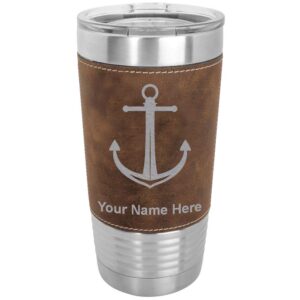 lasergram 20oz vacuum insulated tumbler mug, boat anchor, personalized engraving included (faux leather, rustic)