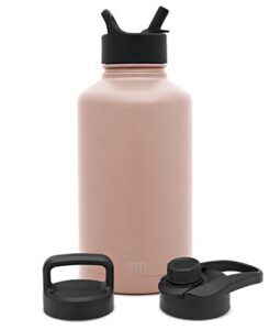simple modern water bottle with straw, handle, and chug lid vacuum insulated stainless steel metal thermos bottles | half gallon leak proof bpa-free sports flask | summit collection | 64oz, rose gold