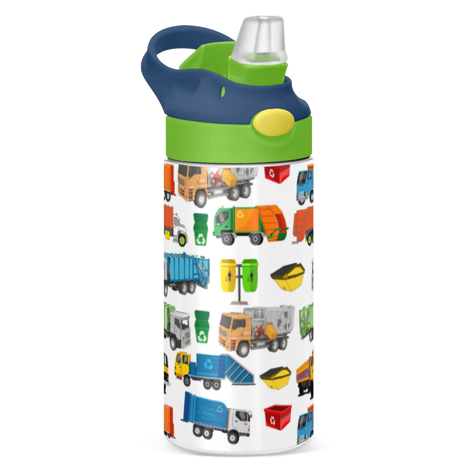 Stainless Steel Water Bottle for kids- 12 Ounce Stainless Steel Vacuum Insulated Water Bottle for Kids children,Double Wall Vacuum Insulated Bottles (Garbage Trucks)