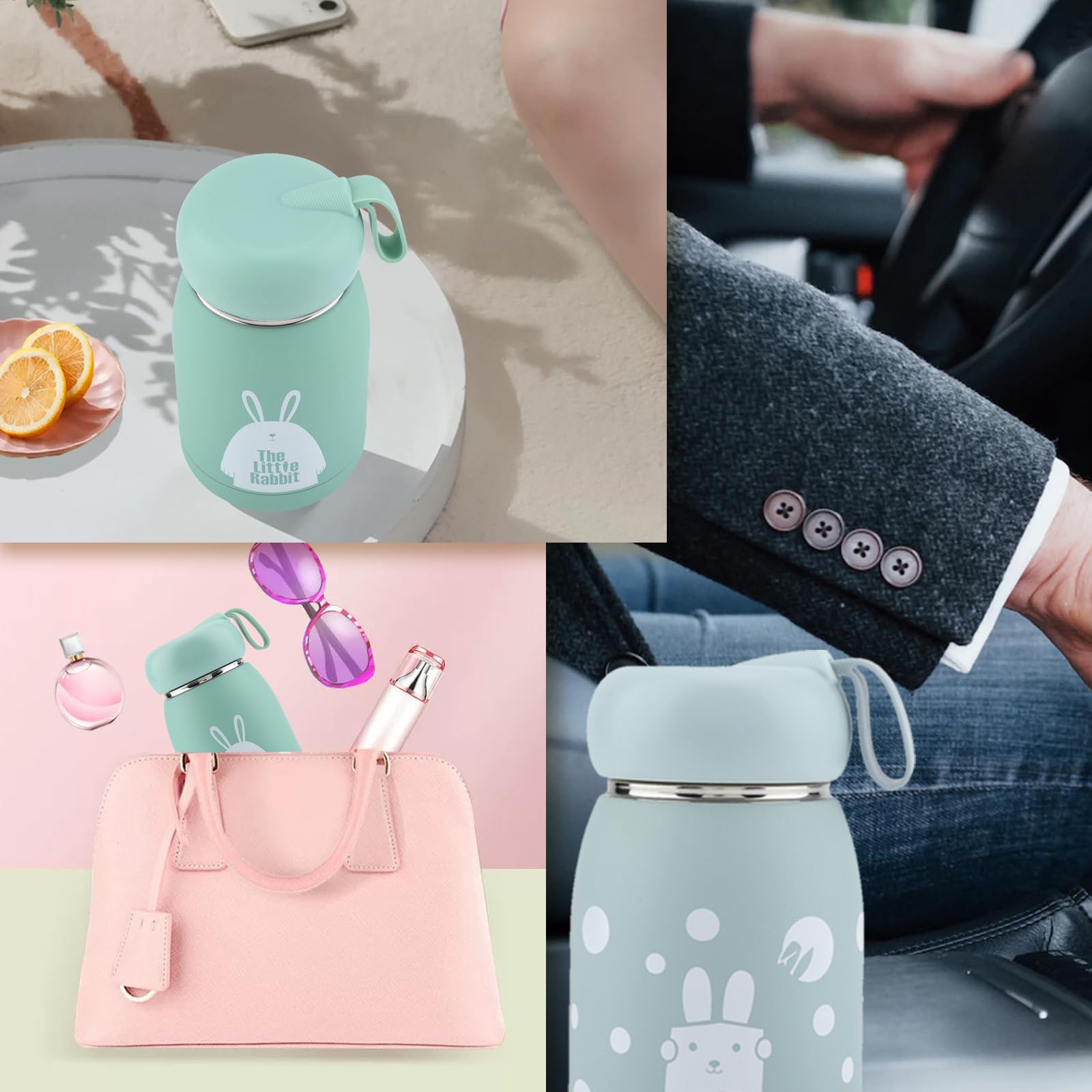 Vacuum Cup Insulated Coffee Bottle, 320ml Mini Vacuum Mug Cute Thermos, Stainless Steel Mini Thermos Travel Mug, Magic Rabbit Tea Milk Bottle, for Adult, Office Car Outdoor Use