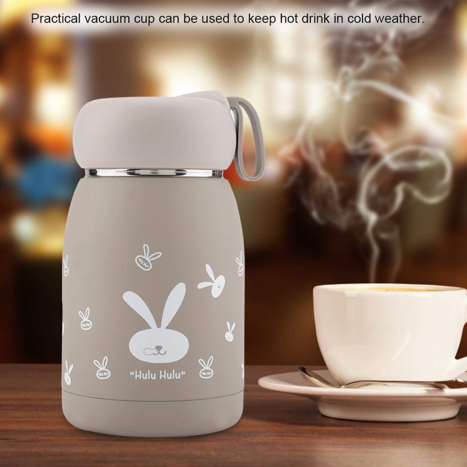 Vacuum Cup Insulated Coffee Bottle, 320ml Mini Vacuum Mug Cute Thermos, Stainless Steel Mini Thermos Travel Mug, Magic Rabbit Tea Milk Bottle, for Adult, Office Car Outdoor Use