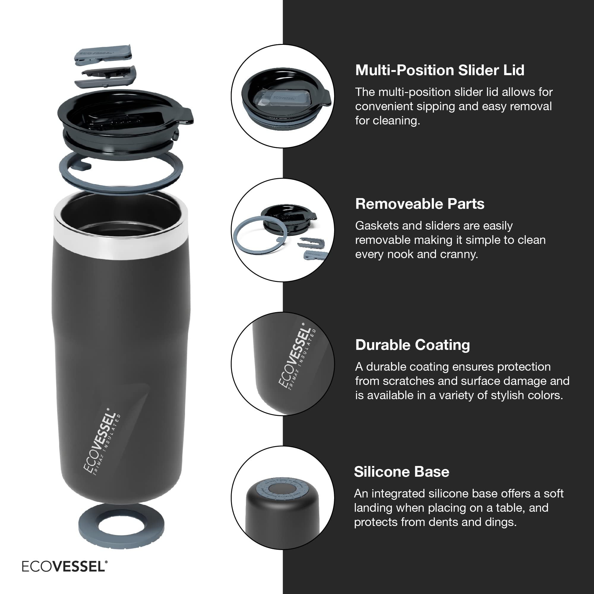 EcoVessel METRO Vacuum Stainless Steel Tumbler Cup, Insulated Water Bottle, Travel Coffee Mug with Slider Lid and Non Slip Base Iced Coffee Cup - 16 oz (Coastal Mist)