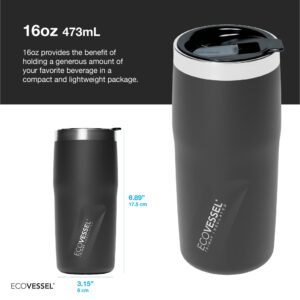 EcoVessel METRO Vacuum Stainless Steel Tumbler Cup, Insulated Water Bottle, Travel Coffee Mug with Slider Lid and Non Slip Base Iced Coffee Cup - 16 oz (Coastal Mist)