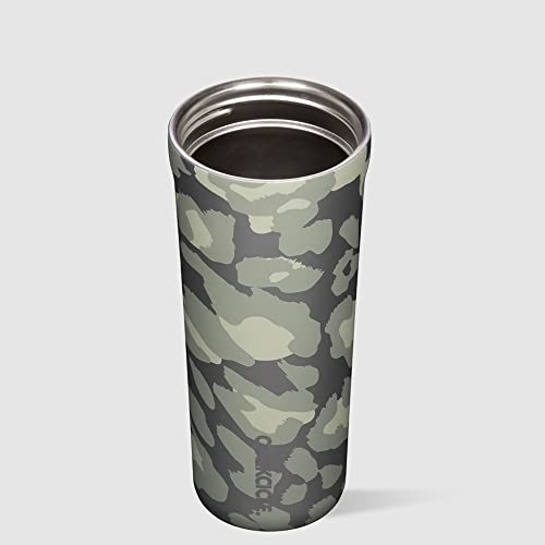 Corkcicle Commuter Cup Insulated Stainless Steel Leak Proof Travel Coffee Mug Keeps Beverages Cold for 9 Hours and Hot for 3 Hours,Snow Leopard, 17 oz