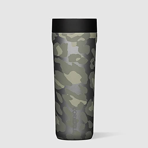 Corkcicle Commuter Cup Insulated Stainless Steel Leak Proof Travel Coffee Mug Keeps Beverages Cold for 9 Hours and Hot for 3 Hours,Snow Leopard, 17 oz