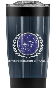 star trek united federation of planets stainless steel tumbler 20 oz coffee travel mug/cup, vacuum insulated & double wall with leakproof sliding lid | great for hot drinks and cold beverages