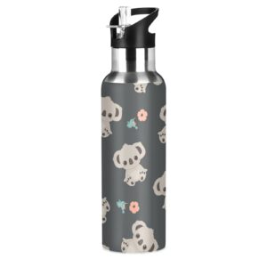 xigua koala water bottle stainless steel vacuum insulated water bottle standard mouth wide handle bottle with straw lid for sports school gym outdoor,20 oz.