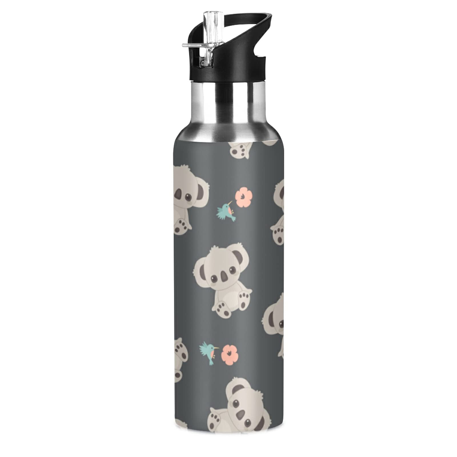 xigua Koala Water Bottle Stainless Steel Vacuum Insulated Water Bottle Standard Mouth Wide Handle Bottle with Straw Lid for Sports School Gym Outdoor,20 oz.