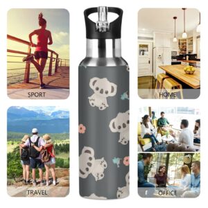 xigua Koala Water Bottle Stainless Steel Vacuum Insulated Water Bottle Standard Mouth Wide Handle Bottle with Straw Lid for Sports School Gym Outdoor,20 oz.