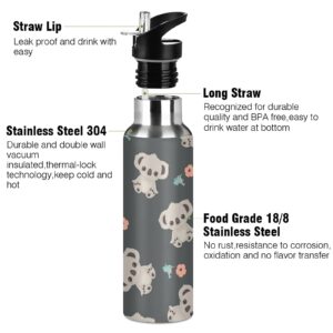 xigua Koala Water Bottle Stainless Steel Vacuum Insulated Water Bottle Standard Mouth Wide Handle Bottle with Straw Lid for Sports School Gym Outdoor,20 oz.