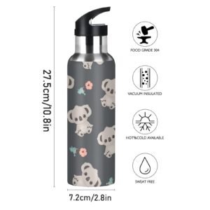 xigua Koala Water Bottle Stainless Steel Vacuum Insulated Water Bottle Standard Mouth Wide Handle Bottle with Straw Lid for Sports School Gym Outdoor,20 oz.