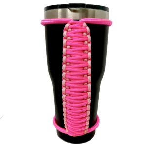 handmade elastic tumbler handles made to fit most 20 30 32 40 oz (handle only) (neon pink rose trim)
