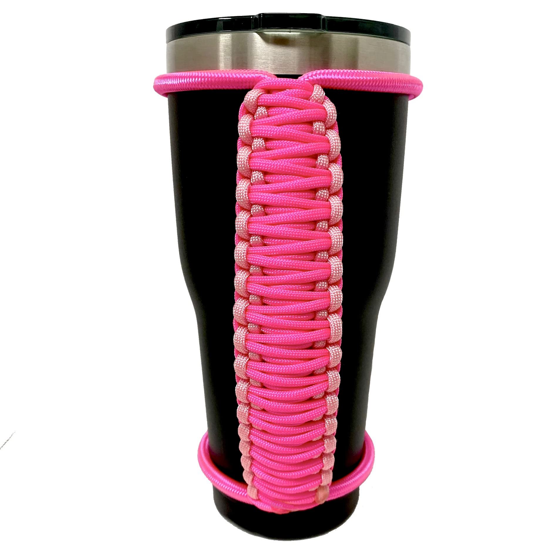 Handmade Elastic Tumbler Handles Made to fit most 20 30 32 40 oz (Handle Only) (Neon Pink Rose Trim)