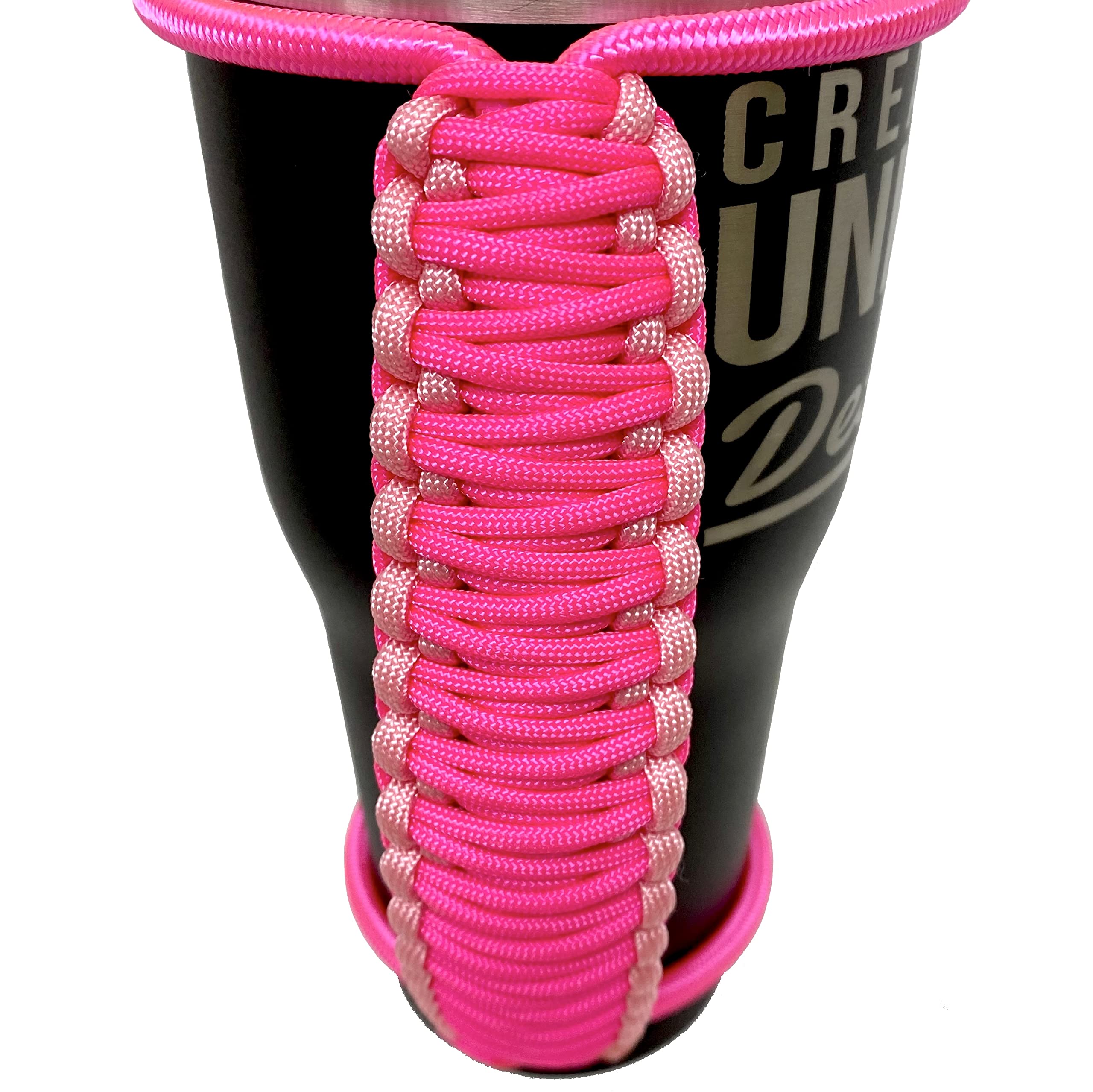 Handmade Elastic Tumbler Handles Made to fit most 20 30 32 40 oz (Handle Only) (Neon Pink Rose Trim)