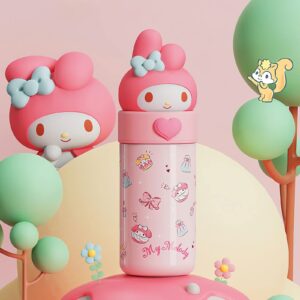 Kawaii Kitten Water Bottle Women'S Thermos Cup Cartoon Vacuum Insulated Stainless Steel Water Bottle Cute Girl'S Gifts 12.3 OZ / 350ML (Pink)