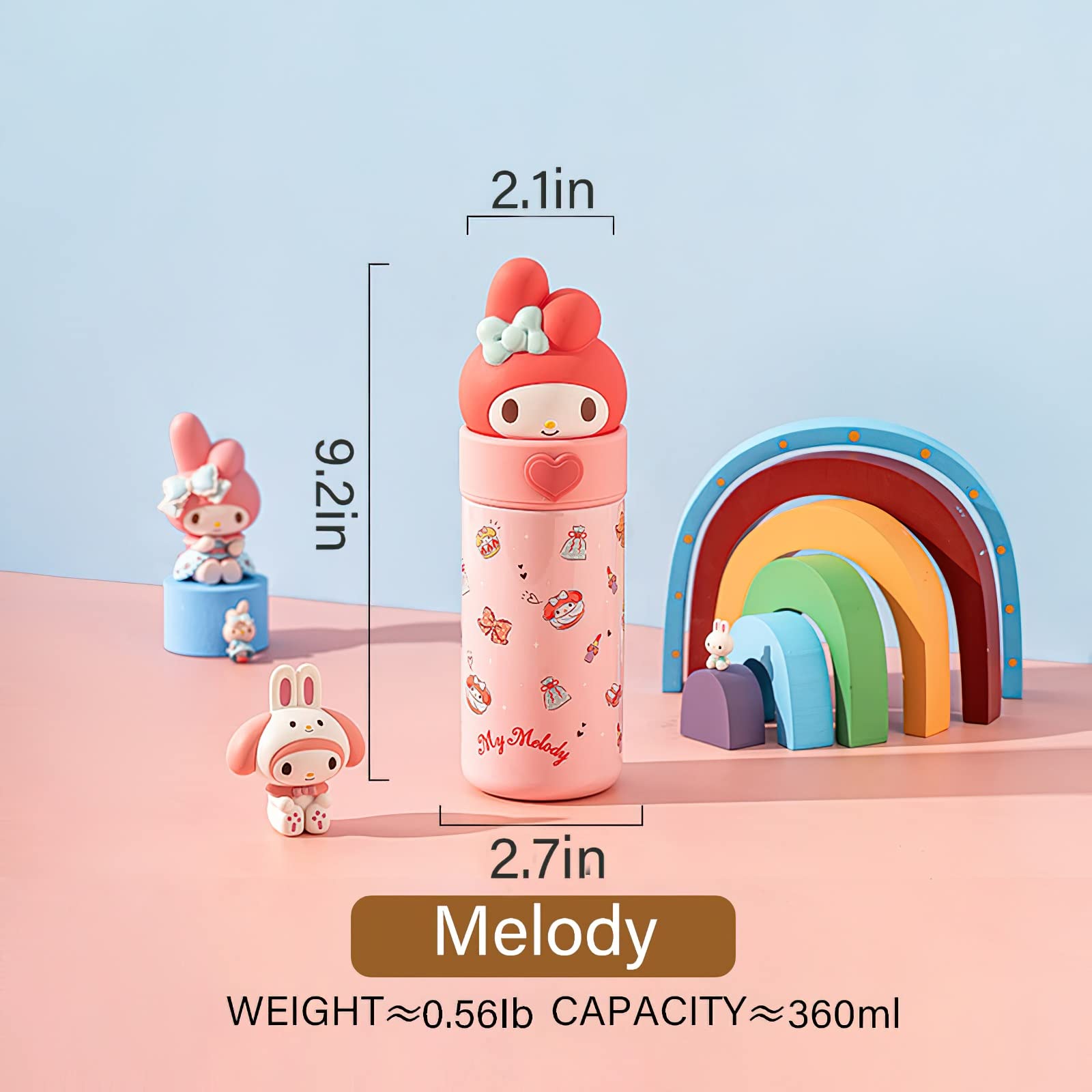 Kawaii Kitten Water Bottle Women'S Thermos Cup Cartoon Vacuum Insulated Stainless Steel Water Bottle Cute Girl'S Gifts 12.3 OZ / 350ML (Pink)