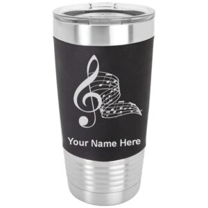 lasergram 20oz vacuum insulated tumbler mug, musical notes, personalized engraving included (silicone grip, black)