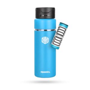 aquamira shift filtered water bottle with everyday filter - insulated and bpa-free for hiking, camping, backpacking, travel and emergency survival preparedness (blue, 24oz)