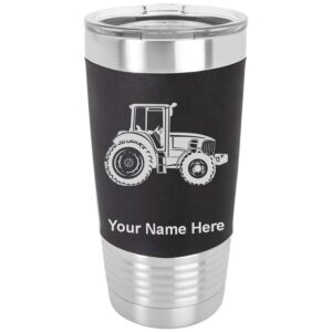 lasergram 20oz vacuum insulated tumbler mug, farm tractor, personalized engraving included (silicone grip, black)