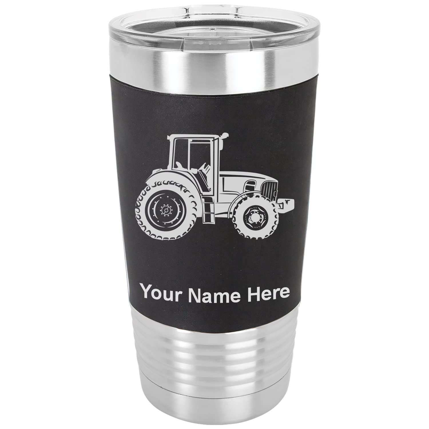 LaserGram 20oz Vacuum Insulated Tumbler Mug, Farm Tractor, Personalized Engraving Included (Silicone Grip, Black)