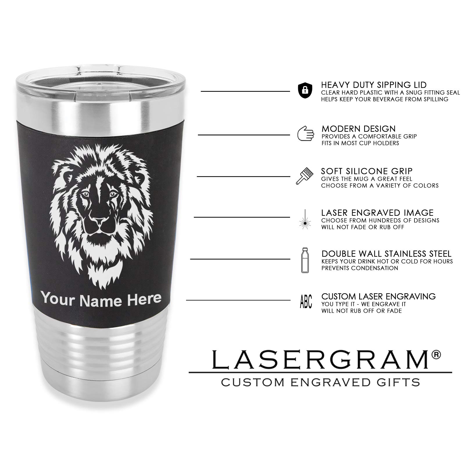 LaserGram 20oz Vacuum Insulated Tumbler Mug, Farm Tractor, Personalized Engraving Included (Silicone Grip, Black)