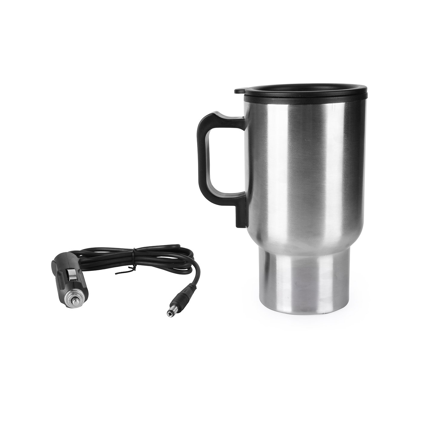 Rely2016 12V Car Heating Cup Stainless Steel Travel Coffee Cup Insulated Heated Thermos Mug with Plastic Inside, 450ml Car Kettle for Heating Water, Coffee, Milk, Tea