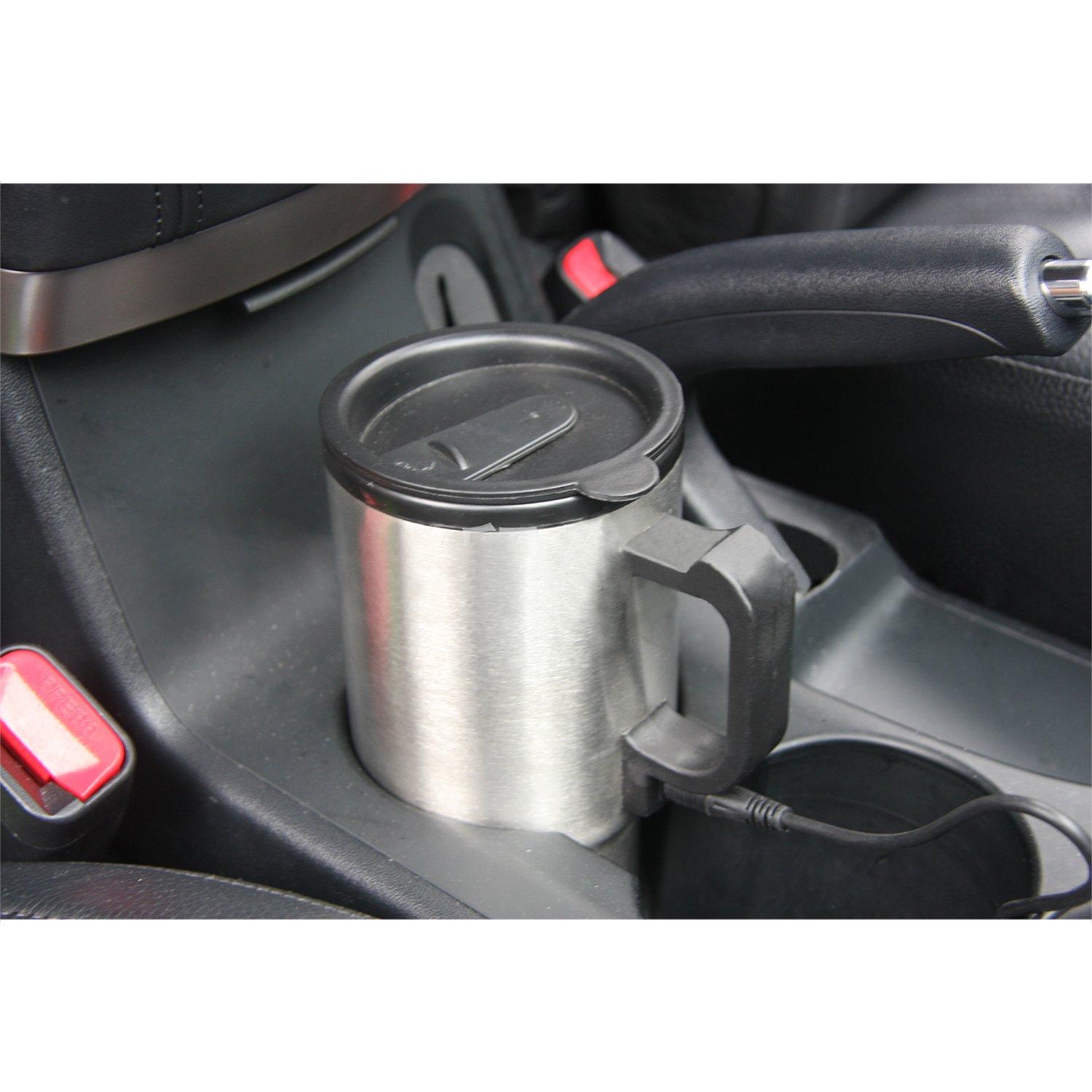 Rely2016 12V Car Heating Cup Stainless Steel Travel Coffee Cup Insulated Heated Thermos Mug with Plastic Inside, 450ml Car Kettle for Heating Water, Coffee, Milk, Tea