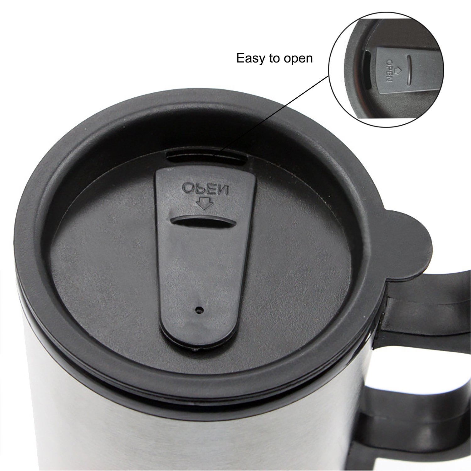 Rely2016 12V Car Heating Cup Stainless Steel Travel Coffee Cup Insulated Heated Thermos Mug with Plastic Inside, 450ml Car Kettle for Heating Water, Coffee, Milk, Tea