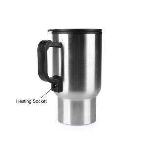 Rely2016 12V Car Heating Cup Stainless Steel Travel Coffee Cup Insulated Heated Thermos Mug with Plastic Inside, 450ml Car Kettle for Heating Water, Coffee, Milk, Tea