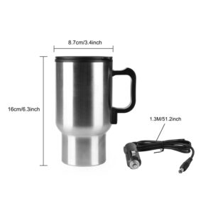 Rely2016 12V Car Heating Cup Stainless Steel Travel Coffee Cup Insulated Heated Thermos Mug with Plastic Inside, 450ml Car Kettle for Heating Water, Coffee, Milk, Tea