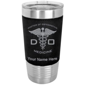 lasergram 20oz vacuum insulated tumbler mug, do doctor of osteopathic medicine, personalized engraving included (faux leather, black)